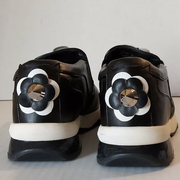 Black White Flower Embellished Slipon Sneakers - Picture 3 of 16